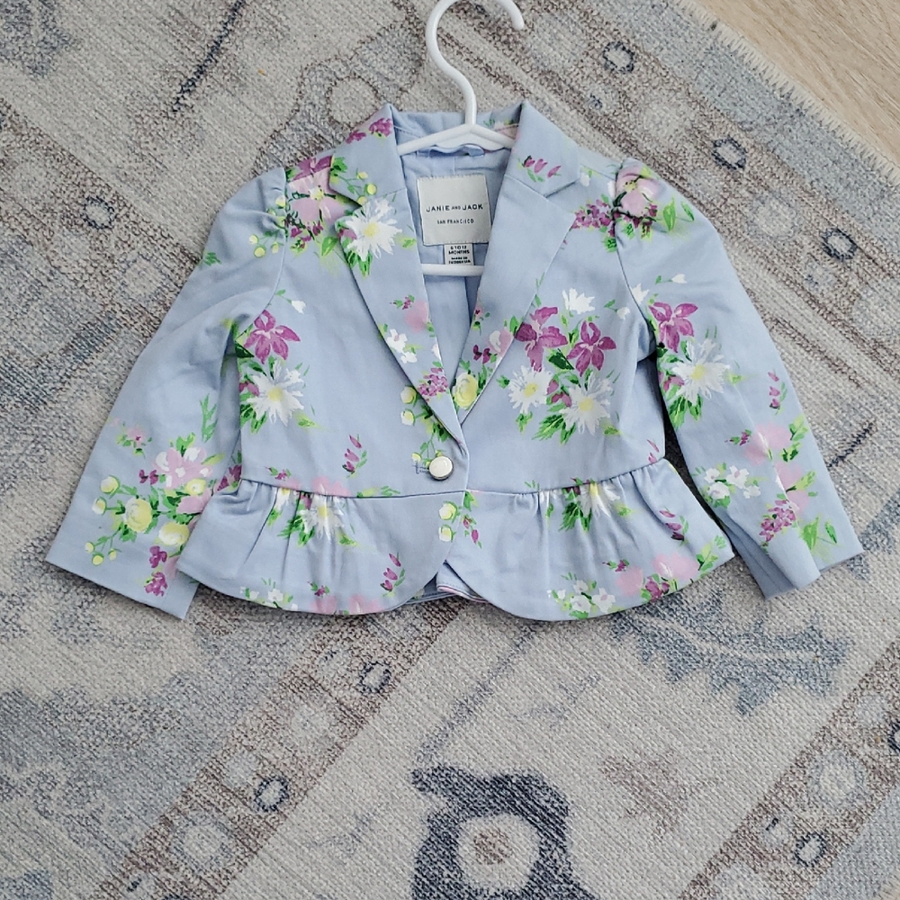 Janie and Jack Baby Girls Floral Peplum Blazer periwinkle floral print sz6-12m